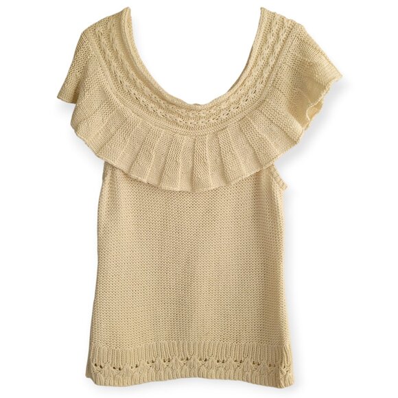Anthropologie cottagecore sleeveless ruffle-front 100% cotton crochet knit L - Picture 2 of 9